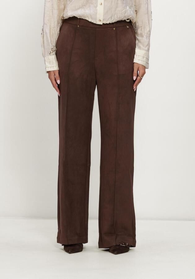 NUKUS suèdelook straight leg broek donkerbruin
