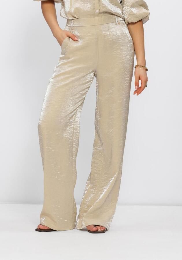 NUKUS satijnen straight high waist broek zand