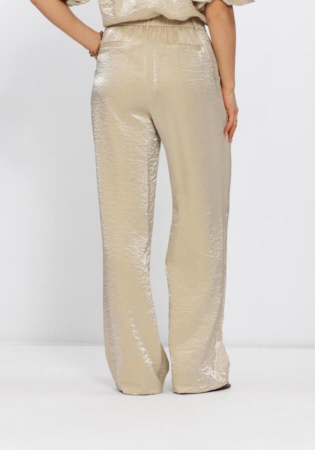 NUKUS satijnen straight high waist broek zand - Foto 2