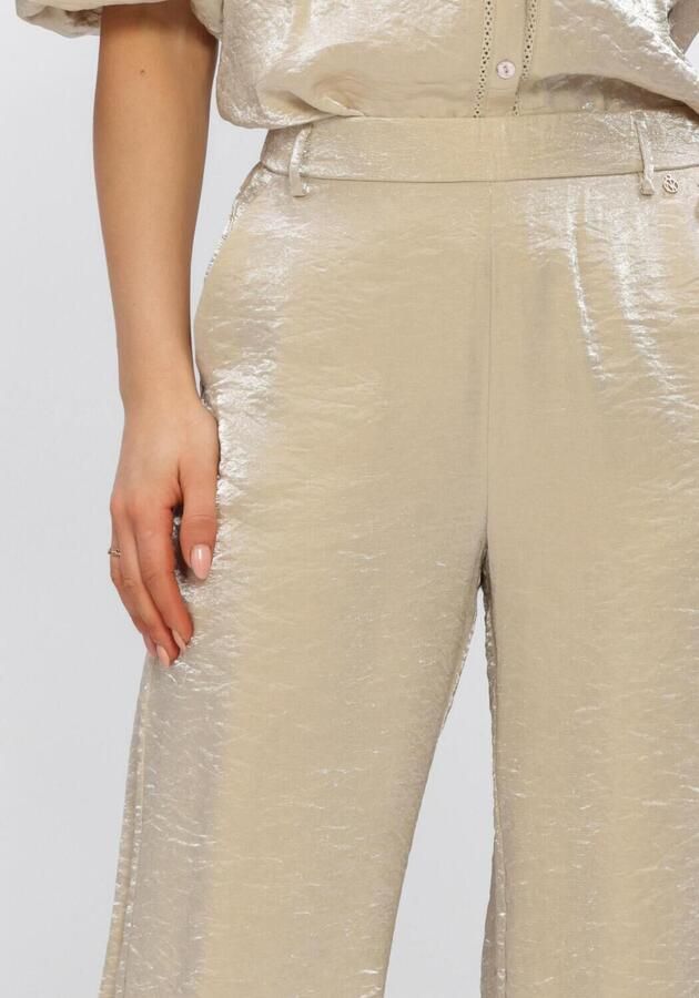 NUKUS satijnen straight high waist broek zand - Foto 3