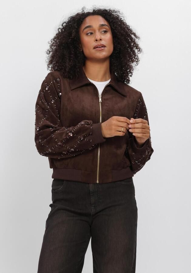 NUKUS velours jas met pailletten en strass-steentjes roodbruin