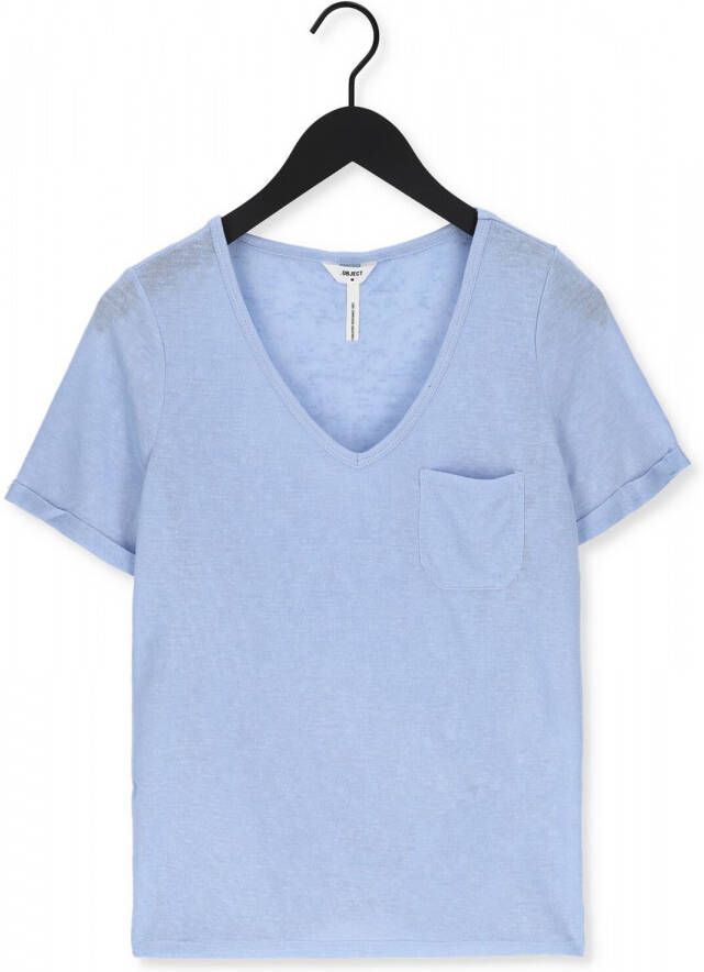 Object Blauwe T shirt Objetessi Slub S s V neck Noos