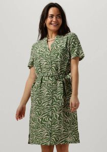 OBJECT jurk OBJSELINE met all over print en ceintuur groen ecru