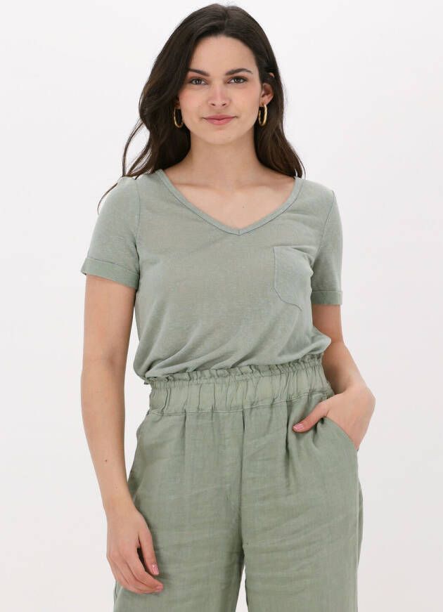 Object Groene T shirt Objetessi Slub S s V neck Noos