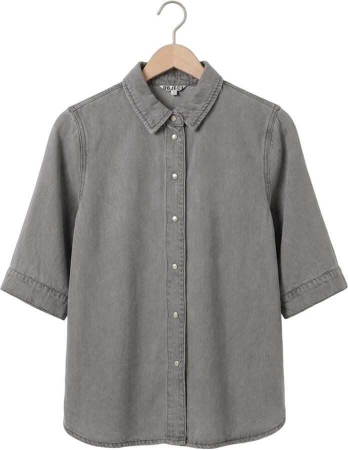 OBJECT Dames Blouses Objframe 2 4 Re Denim Top Grijs - Foto 2