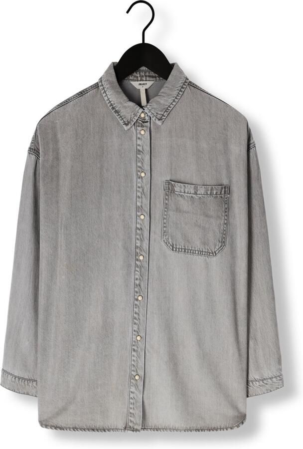 OBJECT Dames Blouses Objframe L s Lo Shirt Grijs - Foto 3