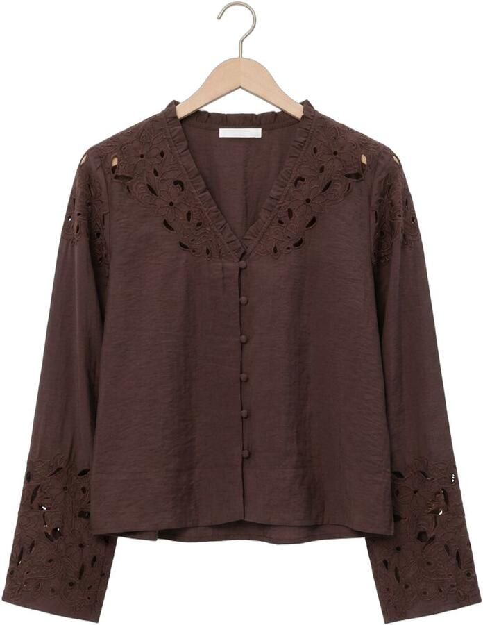 OBJECT Dames Blouses Objlisa Yui L s Re V-neck Top Bruin - Foto 2