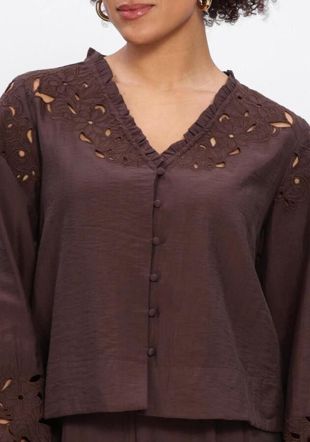 OBJECT Dames Blouses Objlisa Yui L s Re V-neck Top Bruin - Foto 4