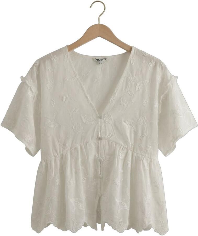OBJECT Dames Blouses Objlora S s Re V neck Top Wit - Foto 2