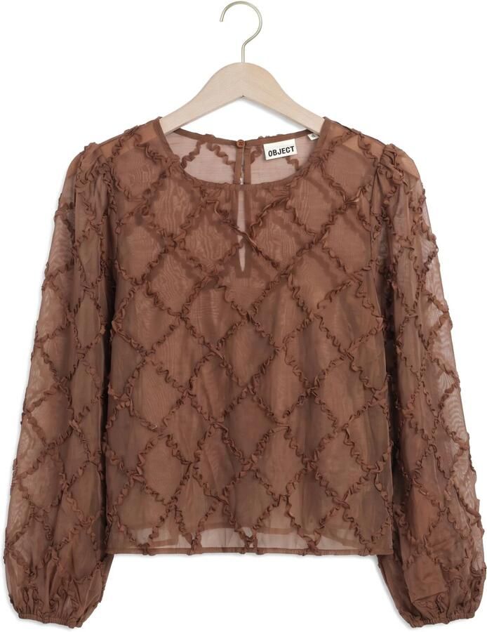 OBJECT Dames Blouses Objluisa L s Re O-neck Bruin - Foto 2
