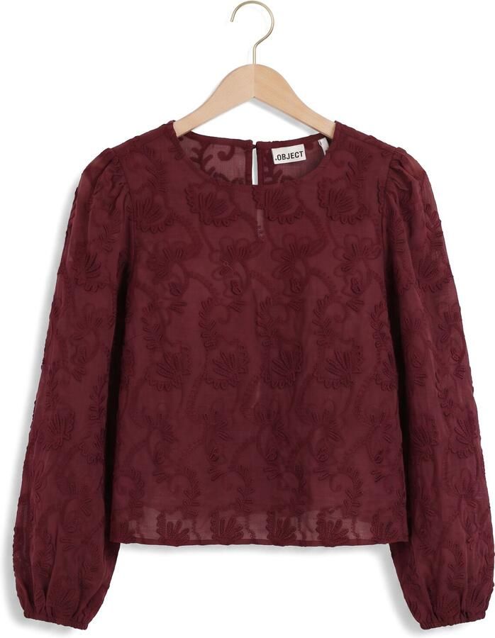 OBJECT rechtvallende blousetop met borduursels donkerrood - Foto 2