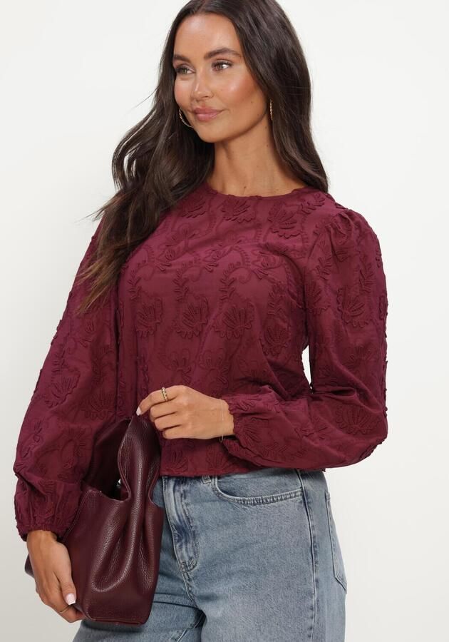 OBJECT rechtvallende blousetop met borduursels donkerrood - Foto 4