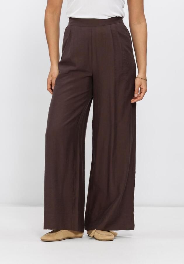 OBJECT wide leg high waist casual broek donkerbruin