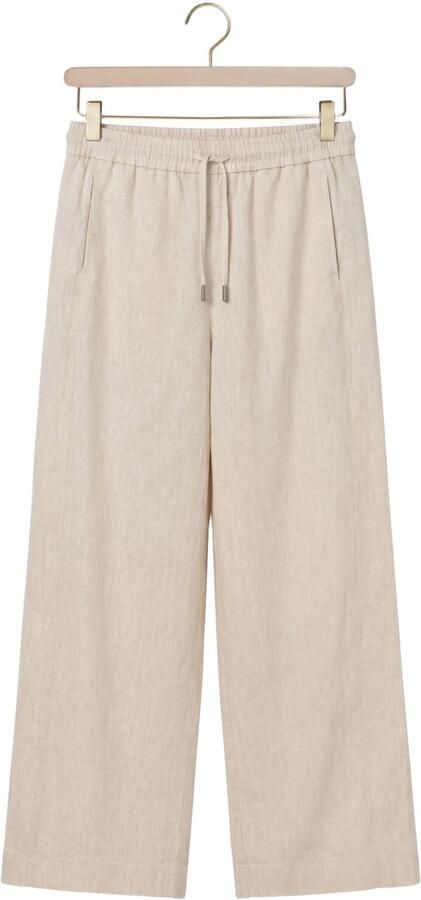 OBJECT wide leg high waist casual broek met linnen zand - Foto 4
