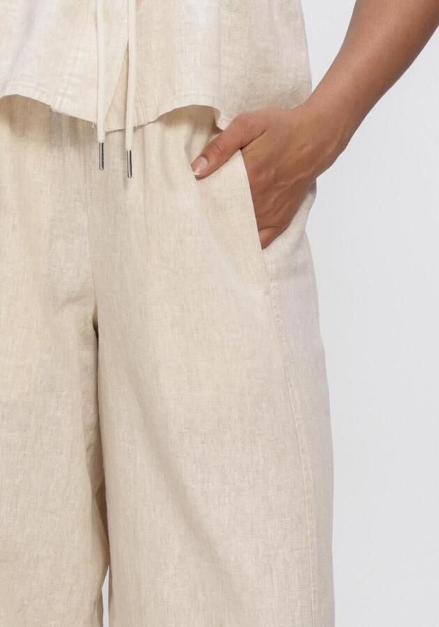 OBJECT wide leg high waist casual broek met linnen zand - Foto 3
