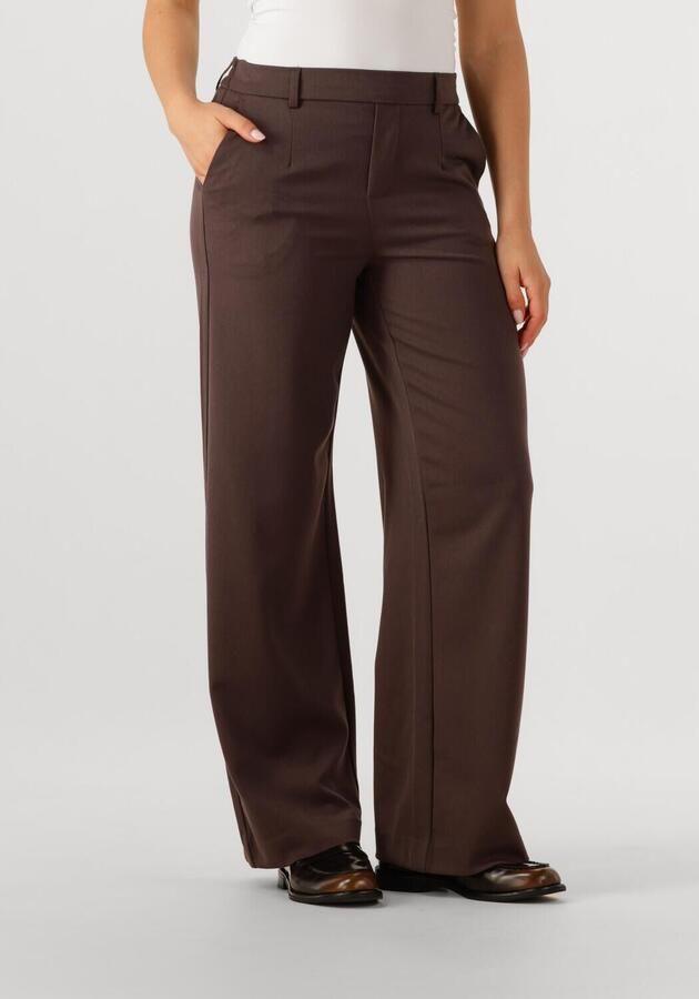 OBJECT wide leg regular waist pantalon donkerbruin - Foto 4