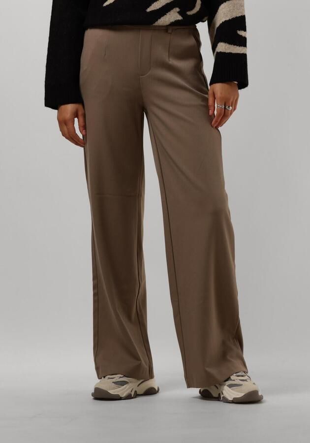 OBJECT wide leg pantalon OBJLISA van polyester taupe - Foto 3