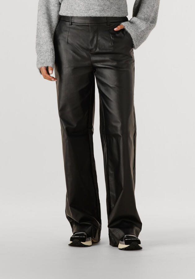 OBJECT imitatieleren wide leg regular waist casual broek zwart