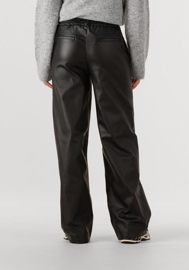 OBJECT imitatieleren wide leg regular waist casual broek zwart - Foto 2