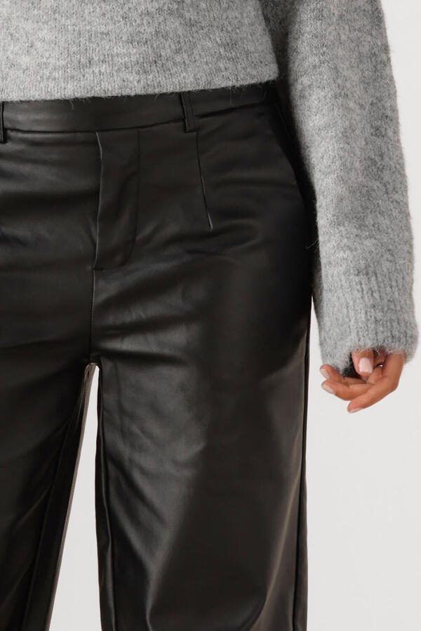 OBJECT imitatieleren wide leg regular waist casual broek zwart - Foto 3