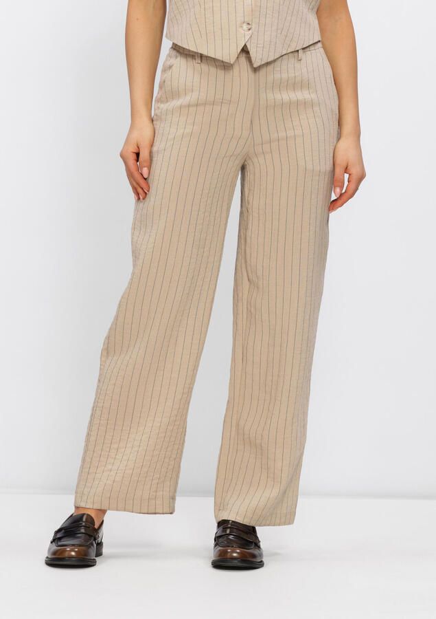 OBJECT wide leg regular waist casual broek met krijtstreep beige