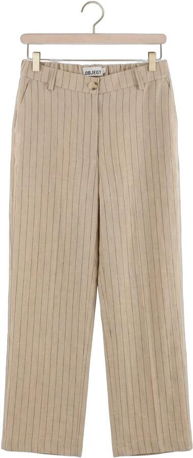 OBJECT wide leg regular waist casual broek met krijtstreep beige - Foto 4