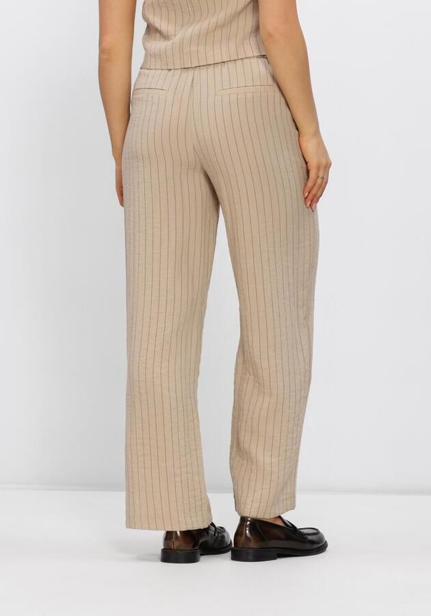 OBJECT wide leg regular waist casual broek met krijtstreep beige - Foto 3