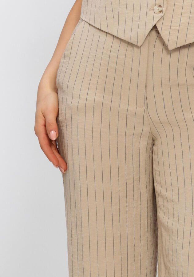 OBJECT wide leg regular waist casual broek met krijtstreep beige - Foto 2