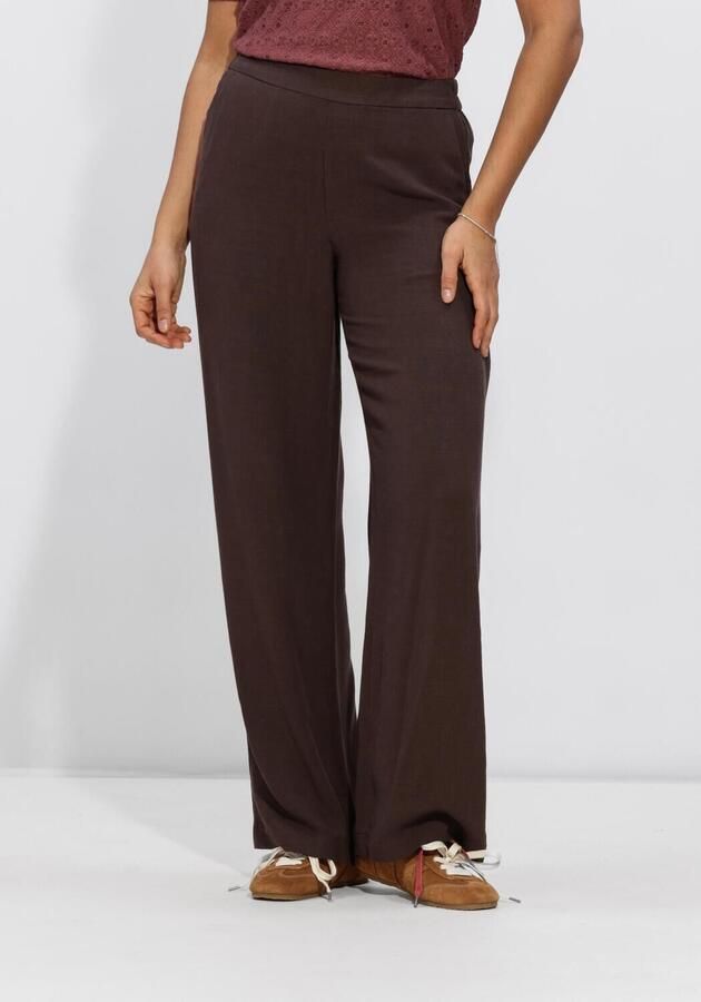 OBJECT straight regular waist casual broek met linnen donkerbruin