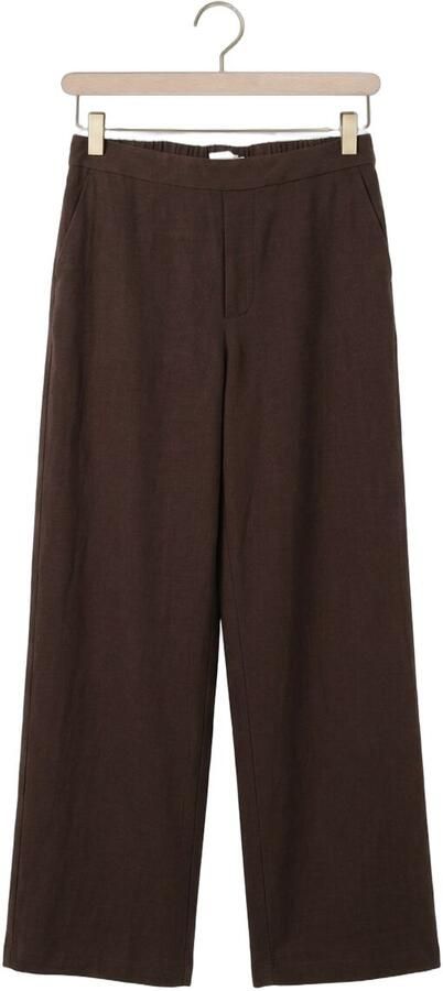 OBJECT straight regular waist casual broek met linnen donkerbruin - Foto 3