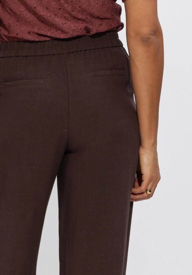 OBJECT straight regular waist casual broek met linnen donkerbruin - Foto 2