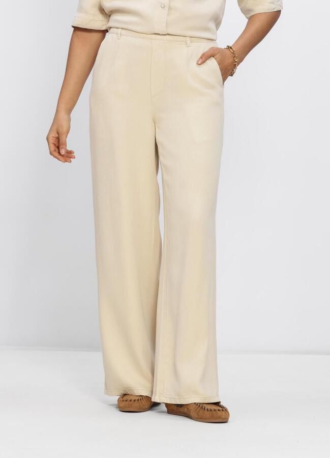 OBJECT Dames Jeans Objframe Lisa Wide Mw Pants Beige