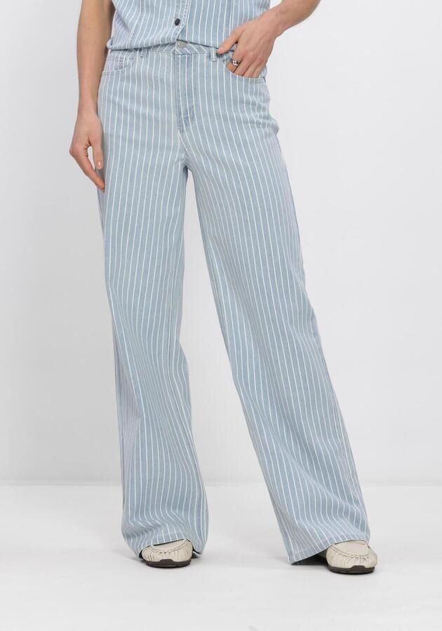 OBJECT Objsanni high waist wide leg jeans met krijtstreep light blue denim