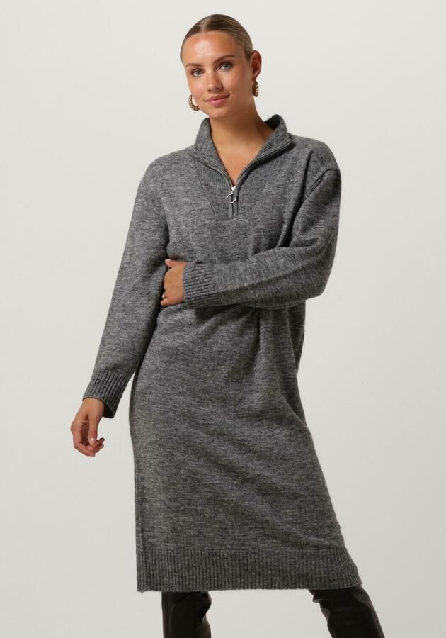 OBJECT Dames Jurken Objminna L s Zip Knit Dress Noos Donkergrijs - Foto 3