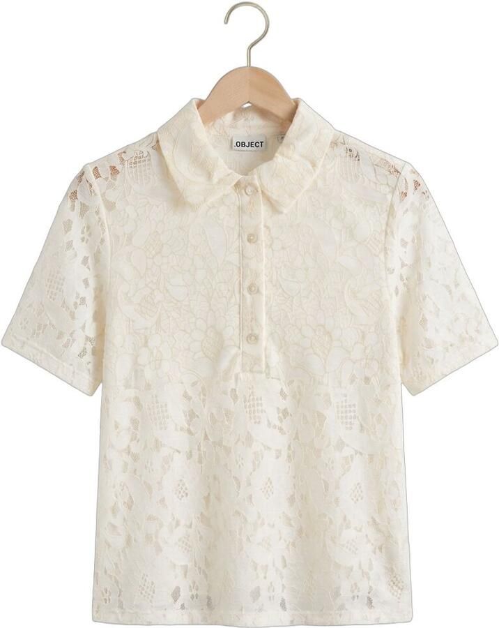 OBJECT Dames Tops & T-shirts Objbianca S s Lo Polo Top Creme - Foto 2