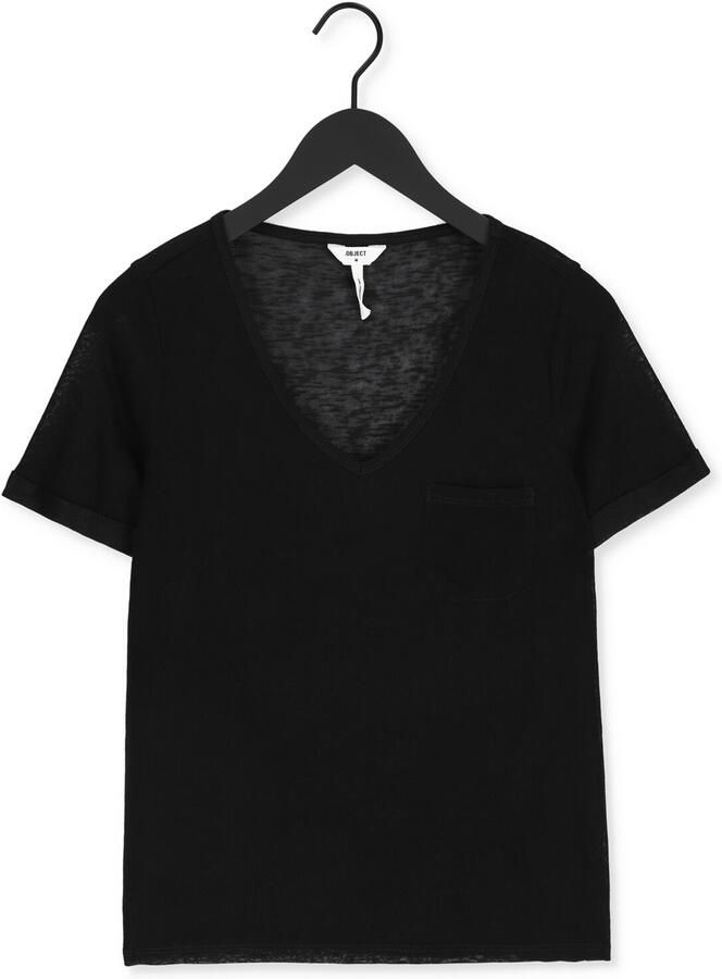OBJECT Dames Tops & T-shirts Objetessi Slub S s V-neck Noos Zwart