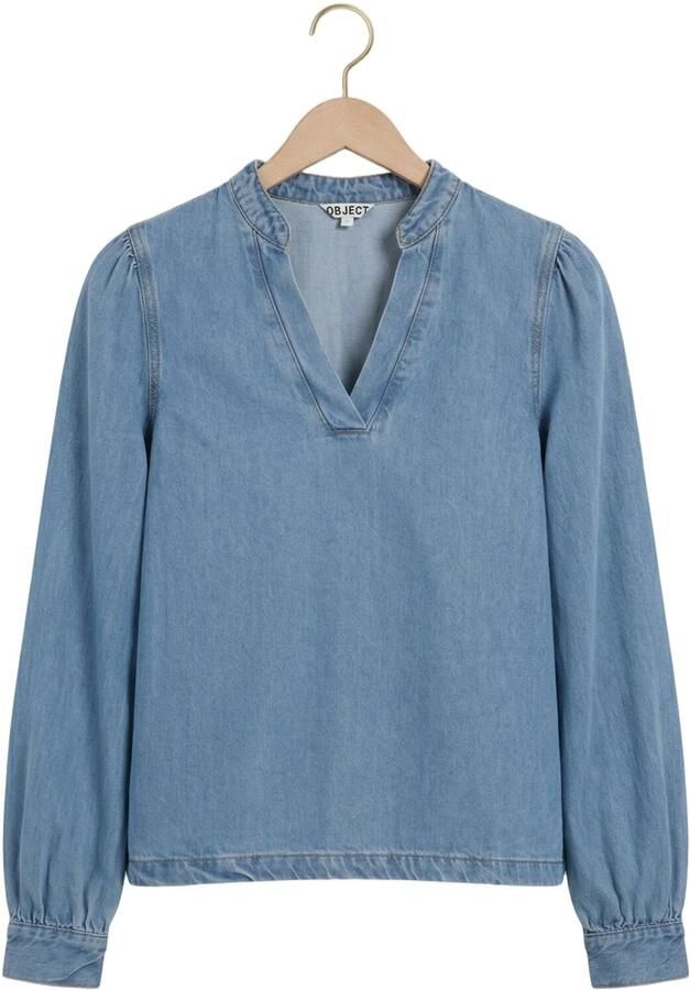 OBJECT Dames Tops & T-shirts Objframe V-neck Re Denim Top Blauw - Foto 4