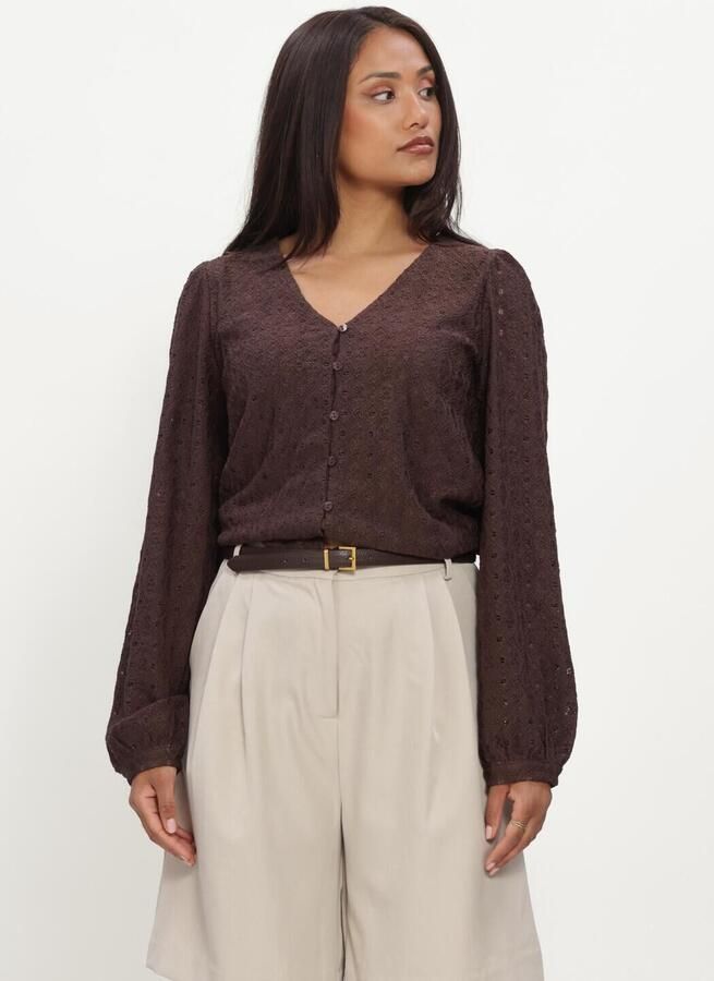 OBJECT Dames Tops & T-shirts Objlaila L s V-neck Top Noos Bruin