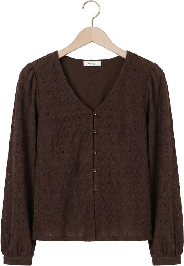 OBJECT Dames Tops & T-shirts Objlaila L s V-neck Top Noos Bruin - Foto 4