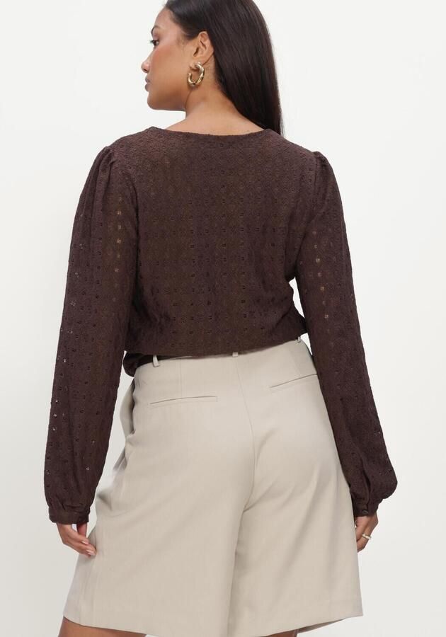 OBJECT Dames Tops & T-shirts Objlaila L s V-neck Top Noos Bruin - Foto 3