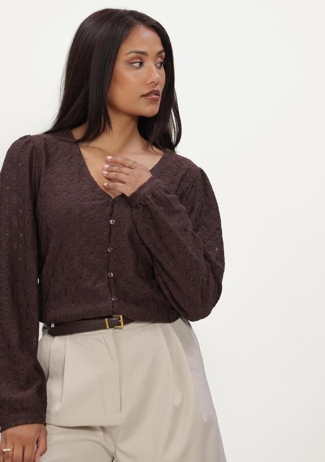OBJECT Dames Tops & T-shirts Objlaila L s V-neck Top Noos Bruin - Foto 2