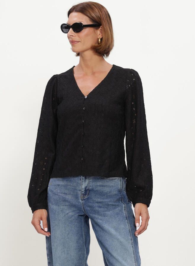 OBJECT Dames Tops & T-shirts Objlaila L s V-neck Top Noos Zwart