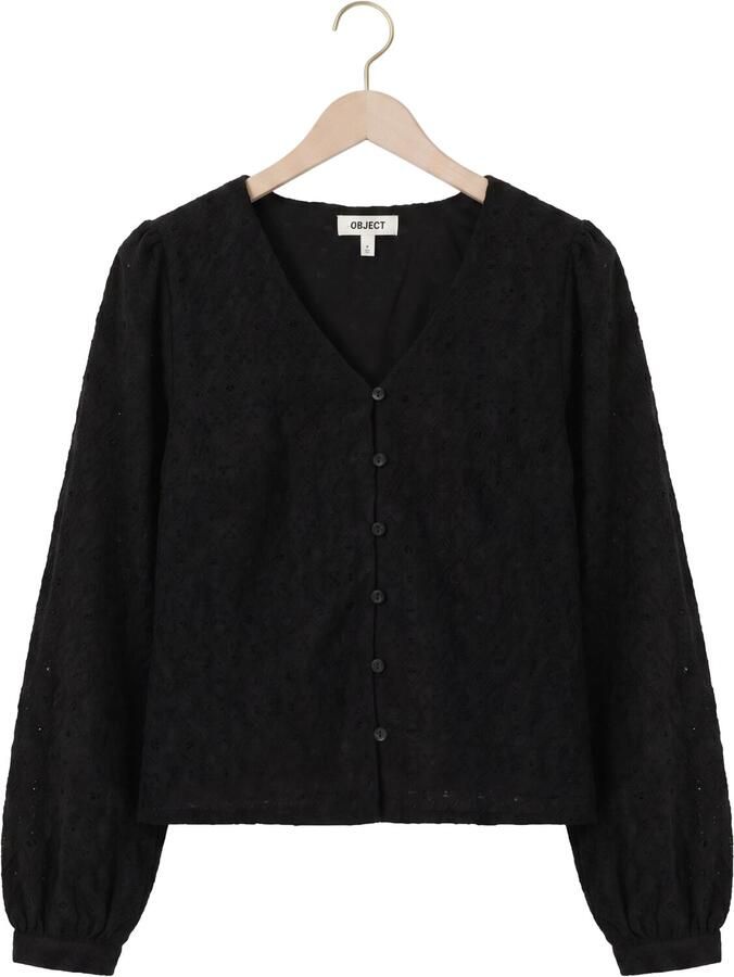 OBJECT Dames Tops & T-shirts Objlaila L s V-neck Top Noos Zwart - Foto 2