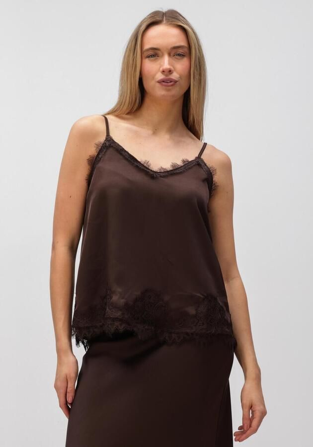 OBJECT Dames Tops & T-shirts Objnaline Reg Slip Lace Top Bruin