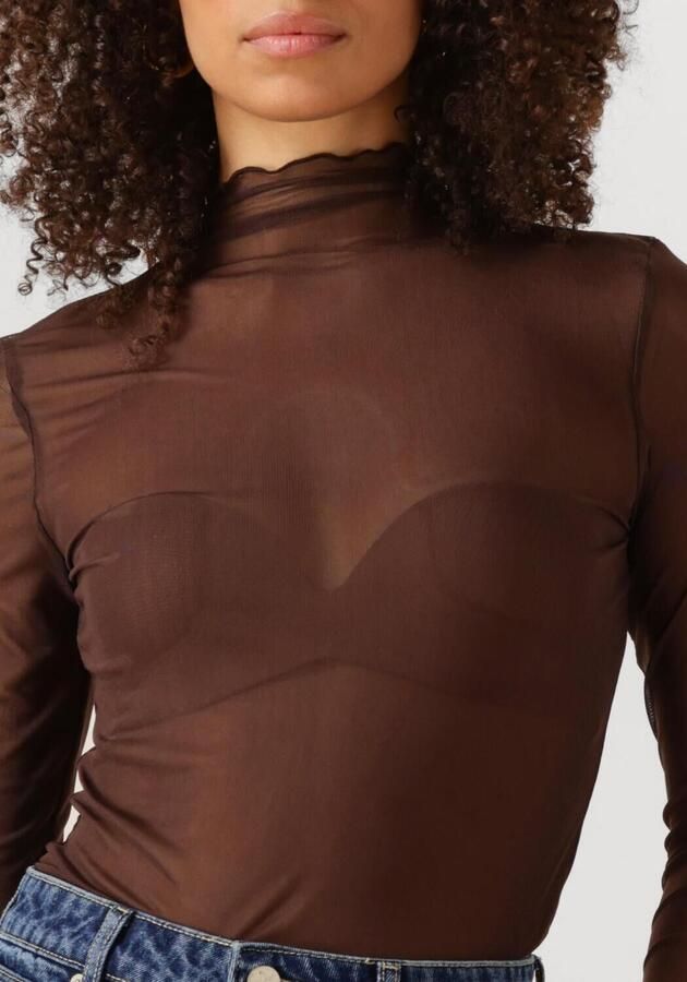 OBJECT Dames Tops & T-shirts Objnela Ls O-neck Mesh Top Rep Bruin - Foto 3