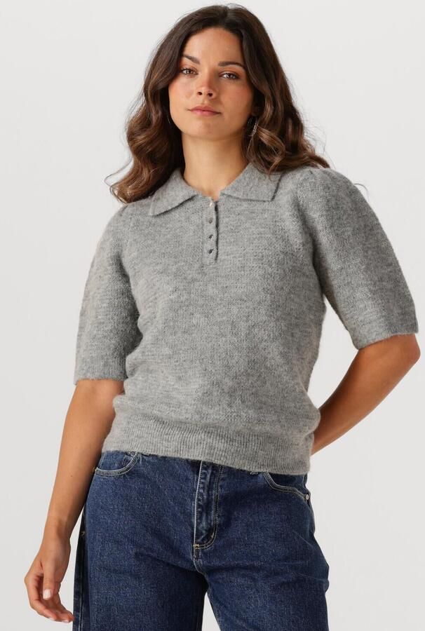 OBJECT Dames Truien & Vesten Objanne S s Re Knit Polo Lichtgrijs - Foto 4