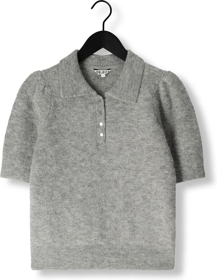 OBJECT Dames Truien & Vesten Objanne S s Re Knit Polo Lichtgrijs