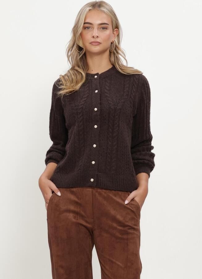 OBJECT Dames Truien & Vesten Objflora Re Ls Knit Button Cardigan Noos Bruin