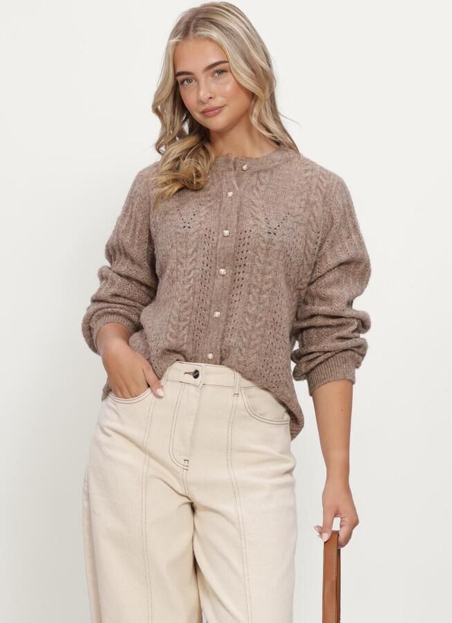 OBJECT Dames Truien & Vesten Objflora Re Ls Knit Button Cardigan Noos Taupe