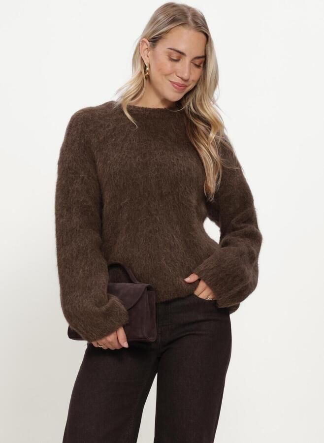 OBJECT Dames Truien & Vesten Objharry L s Lo Knit Pullover Noos Bruin